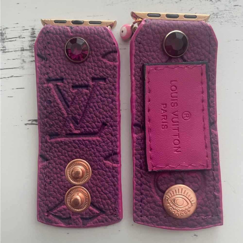 Upcycled LV Pink Leather Watchband